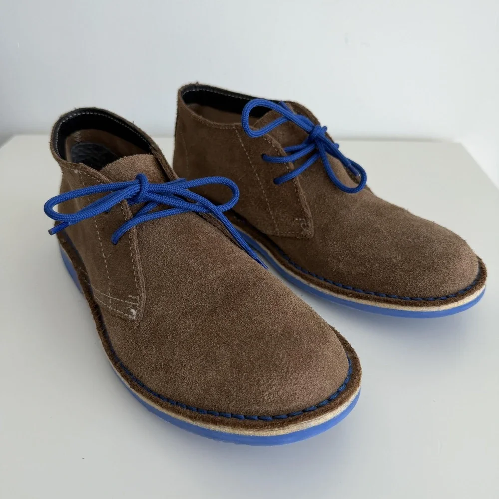 Veldskoen Boots Mens 8 Brown Suede Ankle Chukka Blue Sole Lace Up Casual Boots